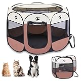 Welpenlaufstall Faltbar 74×74×43 cm, Hunde Laufstall Tragbares Kleintiergehege Welpenauslauf Katzengehege Kleintiergehege Innen & Außen, Freilaufgehege für Hunde Katzen Hasen (Kaffee)