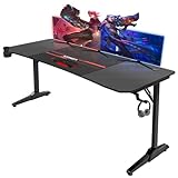 Devoko Gaiming Tisch 180cm Gaming Schreibtisch Gamer Computertisch Ergonomischer PC Tisch mit Kabelaufbewahrungsbox, Getränkehalter und Kopfhörerhalter T-förmiger (Schwarz, 180 x 70 x 75 cm)