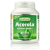 Acerola Konzentrat, 500 mg, hochdosiert,120 Kapseln – ideale Quelle für natürliches Vitamin C (Immunsystem, Zellschutz, Knochen und Zähne). OHNE künstliche Zusätze. Ohne Gentechnik. vegan.