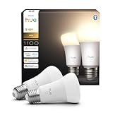 Philips Hue Smart LED A60 Lampe, warmes Weißlicht 2700K, E27 Fassung, 9,5W, 1100 Lumen, dimmbar, kompatibel mit Alexa, Google Assistant und Apple Home, 2er Pack