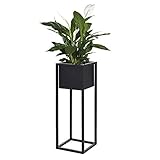 Home @ Styling Collection Blumentopf mit Ständer Blumenkübel Pflanztopf Übertopf Pflanzgefäß Blumenständer Metallständer Blumentopfständer Metall 60cm Schwarz