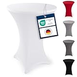 Blumtal Stretch Stehtisch Hussen Bügelfrei - Oeko -TEX zertifizierte Tischhussen für Stehtische Ø 70 – 75 cm - Verstärkung im Fußbereich - waschmaschinengeeignet - Weiß