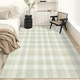 C&J62 Teppich, kariert, rutschfest, waschbar, Hochflor-Teppich für Wohnzimmer, weicher Flächenteppich für Schlafzimmer, Dekoration, stilvoller Wohnakzent, Beige