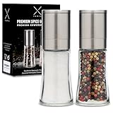 roXro Premium Salz- und Pfeffermühle 2er Set | Stufenlos Verstellbares Keramikmahlwerk | Hochwertiges Edelstahl Gewürzmühlen Set für Salz, Pfeffer & viele weitere Gewürze | Salt & Pepper Grinder