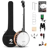 Vangoa 5 Saiten Banjo Remo Kopf geschlossen Solid Back Banjos mit Anfänger Kit, Stimmgerät, Strap, Pick-up, Saiten, Picks und Tasche