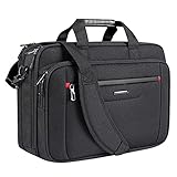 VANKEAN Laptoptasche für Herren Damen, Laptop Aktentasche für bis zu 17,3 Zoll Laptop, erweiterbar, wasserabweisend, Umhängetasche, Computertasche für Reisen, Geschäft, Schule, Schwarz