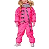 Schneeanzug Kinder Skioverall Winddicht Wasserdicht Schneeoverall Atmungsaktiv Warm Skianzug mit Pelzkragen Kapuze Gefüttert Skifahren Outfit für Mädchen Jungen 2-15 Jahre