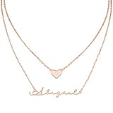 MissChic Personalisierte Anhänger Halskette, Geschichtete Halskette, Namenskette, Silber Personalisierte Kette,18K Rosegold/Gold Vergoldet Halskette, aussagekräftige Halskette, Herz Halskette