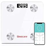 sinocare Körperfettwaage, Personenwaage Digitale, Waage Personen APP, Körperwaage Bluetooth mit körperfett und muskelmasse für BMI/Muskelmasse/Gewicht/Wasser (13 Daten) max.180kg