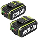 2 Stück 8000mAh Ersatzakku für Worx Akku 20V WA3553 Li-Ion Akku Wiederaufladbar für Worx 20V Akku WA351 W3553 WA3572 WA3553 WX390 WX176 WX178 WU268 WX166.4 WX372.1 WX800 WG259E WA3760