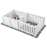 VEVOR Wurfkiste für Welpen, 186,5x97x50 cm, Hundelaufstall, mit höhenverstellbarer Tür, Welpenlaufstall, waschbarer PIPI-Unterlage, Wurfbox aus PVC-Kunststoff für mittelgroße Hunde