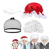 Chaies Weihnachtsperücke, Old Dame Perücke, Partykostüm-Zubehör für Frauen, Weihnachtshut für Frauen, Perücke, Brille, Haarnetz für festliche Cosplay
