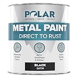 Polar Metallfarbe, 1 Liter, Satin-Schwarz, direkt auf Rost, All-in-One-Grundierung, Grundierung und Decklack in einem, rostbeständige schwarze Farbe für Metall, Stahl, Aluminium und verzinktes Eisen