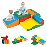 COSTWAY 7 TLG. Schaumstoffbausteine, Softbausteine zum Toben und Klettern, Riesenbausteine aus Schaumstoff, Großbausteine Mehrfarbig, Bauklötze für Babys & Kleinkinder (Bunt)