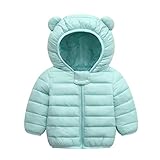 Kleinkind Jungen Winter Langarm Solide Mantel Bärenohren Kapuzenjacke Verdicken Winddicht Reißverschluss Warme Oberbekleidung (Mint Green, 3-4 Years)