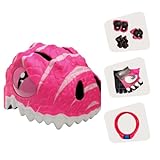 Crazy Safety Pink Dino Set | Fahrradhelm für Kinder 2-7 Jahre für Fahrrad, Skateboard, Roller, Inlineskates mit passender Schutzausrüstung, Handschuhen und Schloss