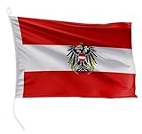 FLAGLY Premium Bootsfahne Österreich mit Adler 20 x 30 cm - 115g/m² Stoffgewicht - gedruckt, robust mit Strick & Schlaufe, Bootszubehör Motorboot (20 x 30 cm - Österreich mit Adler)