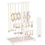 SONGMICS Schmuckständer, Schmuckhalter, Metallrahmen, Schmucktablett Samt, Schmuckaufbewahrung für Halsketten Armbänder Ohrringe Ohrstecker Ringe, Geschenkidee, weihnachten, mattweiß JJS036WG03