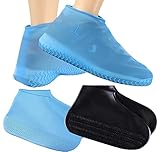 Schuhüberzieher Silikon wasserdicht – 2 Paar wiederverwendbare Gummi-Schuhschützer – Größe 40-44 – Schwarz & Blau – faltbar & rutschfest für Regen und Schnee – Outdoor Reiseschutz