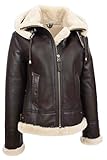 A1 FASHION GOODS Maria Fliegerjacke für Damen, echtes Schaffell, braun, mit Kapuze, Lammfell, B3, braun, 38