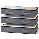 Auveir 3 Stück Unterbettkommode, Unterbett Aufbewahrungsbox mit Deckel 90L, Faltbare Aufbewahrungstasche mit Reißverschluss und Griffen, Ideal für Bettdecken, Kleidung und Kleideraufbewahrung