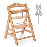 Hauck Kinder Hochstuhl Alpha+ - Mitwachsender Holz Babystuhl (FSC zertifiziert), Kinderhochstuhl ab 6 Monate, verstellbar, mit Schutzbügel, Schrittgurt und 5-Punkt-Gurt - Natur