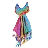 Schal bunt, Damen Stola weich wie Pashmina Schal, XXL Regenbogen bunte Farben, Schal mit Fransen Herbst Winter (Regenbogen)