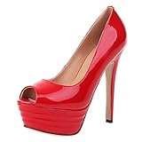 HSyc JRX Damen Lackleder Peep Toe Pumps High Heels mit Plateau Sexy Prom Party Stiletto Heels Schuhe 40