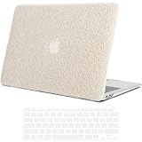 iPAPA Kompatibel mit MacBook Air 13 Zoll Hülle 2022 2021 2020 2019 2018 Release M1 A2337 A1932 A2179 mit Touch ID & Retina-Display, Faux Skin Plüsch Hartschale mit Tastaturabdeckung, Beige Plüsch