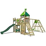 FATMOOSE Spielturm Ritterburg RiverRun Royal mit SurfSwing, Schaukel & grüner Rutsche, Outdoor Kinder Kletterturm mit Sandkasten Leiter & Spiel-Zubehör für den Garten