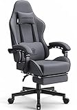 Dowinx Gaming Stuhl Bürostuhl Stofftasche Frühlingskissen Gaming Stuhl Stoff mit Kopfstütze Ergonomischer Gaming Stuhl mit Fußstütze Grau