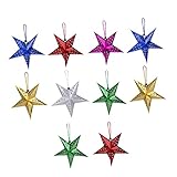 UKCOCO 10 STK Weihnachtsschmuck Weihnachtsbaum Led Weihnachten Stern Lampenschirm Led Außenstern Papier Lampions Baumspitze Weihnachtsdeko Stern Sternenlichter 3D