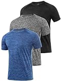 Star Vibe 3 Stücke trockene T-Shirts für Herren Schwitzen Sport T-Shirts Sport Fitness-Sportkleidung Kurze Ärmel Fitness-Studio Sport-Shirt Black/Dark Grey/Dark Blue XL