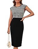 GRACE KARIN Damen 2025 Frühling Sommerkleid Stretch Business Bleistiftkleid Etuikleid Kontrastfarbe Kleid Schwarz XL