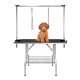 LILIIN Trimmtisch für Hunde, Klappbar Schertisch Hundepflegetisch Höhenverstellbar, Tierpflegetisch Hundefrisiertisch Badetisch bis 60 KG, Schwarz, 113×60×76cm