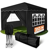 Kronenburg Faltpavillon wasserdicht Dachmaß 3 x 3 m UV Schutz 50+ Pavillon in Schwarz mit 4 Seitenteilen