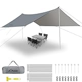 WADEO Camping Zeltplane Wasserdicht Anti-UV, 3,6 x 4,8 m Camping Plane mit Stangen+Zeltheringen+Abspannleinen, Camping Tent Tarp Ultraleicht, Ideal für Camping Wandern Picknick im Freien - Grau