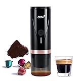 CERA+ tragbare elektrische Espressomaschine mit Selbstheizung in 3-4 Minuten, 20-Bar-Mini-Kaffeemaschine mit wiederaufladbarem Akku, kompatibel mit NS-Kapseln und gemahlenem Kaffee für Reisen