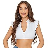 Funspread Dirndl Bluse Damen Weiß - Dirndlbluse Kurzarm DirndlBlusen V Ausschnitt Trachtenbluse Weiß 36