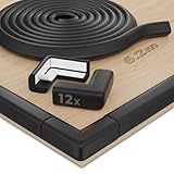 Hoffenbach Kantenschutz Baby aus Schaumstoff – 6,2m Tischkantenschutz & 12x Eckenschutz – Tischecken Kindersicherung – Selbstklebender Schutz für Kinder, Bett, Fensterbank & Schreibtisch – Schwarz