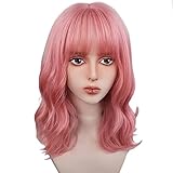 40,6 cm Perücke Damen Mittellanges Langes Haar Blond Perücke Damen Lolita Girl Synthetische Bob Perücke mit Pony (Pink)