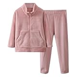 Mädchen und Junge Pyjama Set Langarm Herbst Winter Reißverschluss Pyjama Weiblich Einfarbig Nachtwäsche Papa Baby Passende Kleidung (Rosa, 9-10 Jahre)