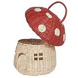 Pilzkorb mit Deckel, 27, 9 cm großer hausförmiger Rattankorb – tragbare dekorative Aufbewahrung mit Griff für Geschenke – Pilz