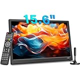 KCR Tragbarer Digitalfernseher, 12 V DVB-T2 TV, HDMI/AV/USB-Eingänge, Fernbedienung, 12 V Kfz-Ladegerät, kompatibel, 39,6 cm (15,6 Zoll), Schwarz