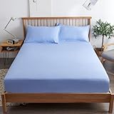 HAIBA SPANNBETTLAKEN Bedding Bettlaken 90 x 200 cm + 15 cm Blau hautfreundliches gebürstetes Bettlaken für die ganze Saison, Tiefe Tasche mit elastischem Rundum Für Matratzen