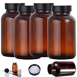Ksnowqi 4 Stück Vorratsdosen Glas Set, 500ml Braunglüser mit Deckel und Schraubverschluss, Braunglasflaschen mit Etiketten für Aufbewahrung Gewürze, Nüsse