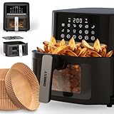 ONBEST Heißluftfritteuse mit großem Sichtfenster & 12 Kochprogrammen – XL Airfryer mit 6,5 Liter,1600 Watt PLUS 100x Backpapier – Frittieren ohne Öl für 2-5 Personen