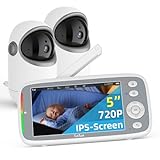 TakTark Babyphone mit 2 Kameras, 5 Zoll & 720P HD IPS Bildschirm Babyphone mit[2×PTZ 300° Rotation 3×Zoom Kamera] Babyphone mit Kamera, VOX, Zwei-Wege-Gespräch, Nachtsicht, Temperaturüberwachung