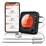 BFOUR Bluetooth Grillthermometer, Digital Funk BBQ Thermometer mit 2 Sonden Fleischthermometer Bratenthermometer 2 Temperaturfühlern mit Alarm Geschenk für Küche,Ofen, Fleisch und Flüssigkeit