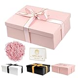 Luxus Geschenkbox mit Deckel 25 x 18 x 8,5 cm, Premium Geschenkbox Mädchen Set mit Schleife, Grußkarte und Füllmaterial, Schachtel Groß für Hochzeit Muttertag Geburtstag Weihnachten (Rosa)